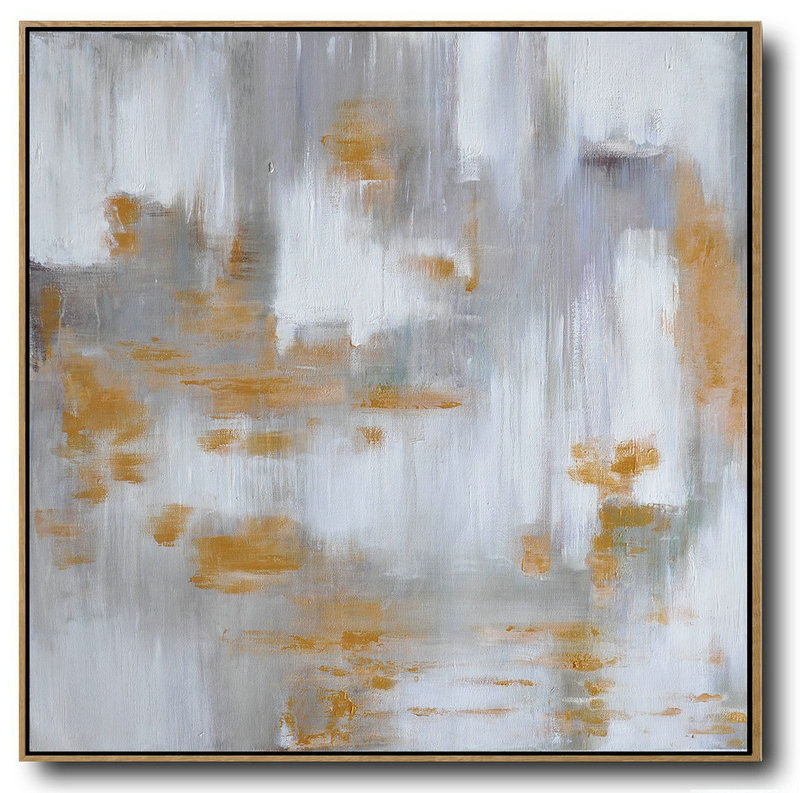 Large Abstract Painting Canvas Art,Large Abstract Landscape Oil Painting On Canvas,Artwork For Sale Glod,White,Grey